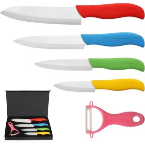 Mevronisshop-Set De Couteau En C&eacute;ramique, Couteaux De Cuisine Professionnel, 4 Tailles Couteaux Chef Avec &Eacute;plucheur Ustensiles De Cuisine Pour Couper L&eacute;gumes, Fruits Et Autres Aliments - Neuf
