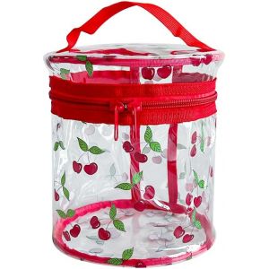 KALANKA-Trousse de toilette transparente tendance avec motif p&ecirc;che - En PVC imperm&eacute;able - Approuv&eacute;e par la TSA - Pour femme - 16 cm x 18 cm (D2064-10 p&ecirc;ches rouges), cerise, Moderne - Neuf