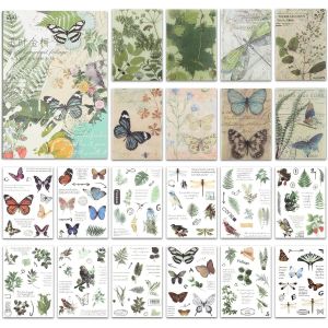 Autocollants Pour Scrapbooking/Journaling - Style Vintage - 20 Washi Sticker Décoratif Autocollant, 15,0 Cm X 10,5 Cm - Vert (Plantes Et Papillons) - Neuf
