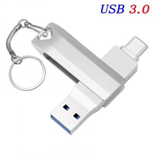 KALPZ-Type-C Usb 3.0 Clé Usb Haute Vitesse Clé Rotative Clé Usb Porte-Clés Clé Usb Cadeau D'Affaires Métal Clé 256Gb,Argent,128 Go - Neuf