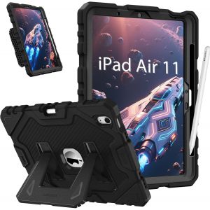 LORANKA-Coque pour iPad Air 11 Pouces M3/M2 (2025/2024), iPad Air 5/4 10.9 Pouces (2022/2020) - [Ranger Le Stylet] Coque Robuste Antichoc avec B&eacute;quille, Adapt&eacute; aux Enfants, Noir - Neuf