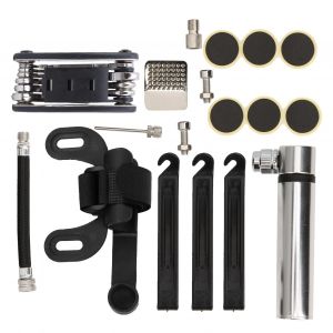 Pompe A Velo Portable 120 Psi 16 En 1, Kit De Reparation De Gonflage De Pneus Multifonction, Pieces De Velo Argentees - Neuf