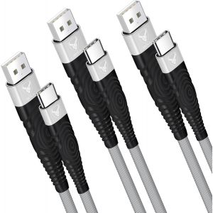 Wwp-Lot De 3 Câbles Usb C 15 Cm + 1 M + 2 M - Charge Rapide - En Nylon Tressé - Synchronisation - Pour Samsung Galaxy S22, S21, S20, S10, S9, S8 Plus, Note 10, 9, 8, Huawei P10, P9, Google Pixel, - Neuf