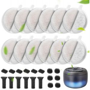 Filtres Pour Fontaine &Agrave; Chat - Lot De 12 Filtres Et 18 &Eacute;ponges Avec R&eacute;sine Et Charbon - Pour 2,5l Fontaine &Agrave; Eau Pour Chats Et Chiens - Neuf