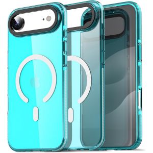 KWEY-Coque Bleu Fluo Transparente pour 17 Air, Compatible avec Magsafe, Fine, légère, colorée, Tendance, Protection Lumineuse, Protection en gelée, avec Recharge sans Fil - Neuf