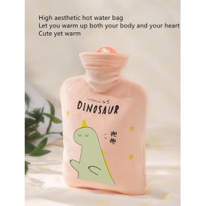 Bouteille Eau Chaude, Grande Bouillotte Eau Chaude Anti-Fuite de 500ml,Caoutchouc Naturel,Bouillotte Peluche Pour, Bouillotte Chaude Chauffe Main/Ventre/Cou (Couleur rose) - Neuf