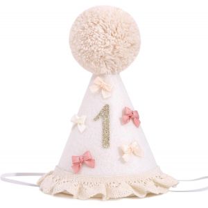 MEVRONISSHOP-Chapeau Premier Anniversaire B&eacute;b&eacute; Fille &iquest; Couronne Chiffre 1 avec Pompon et Noeuds, Chapeau d&iquest;Anniversaire Enfant pour D&eacute;coration 1 An Fille,Chapeaux de F&ecirc;te D'anniversaire,1 an pour Pho - Neuf