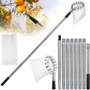 Letnerny-3,2m Cueille Fruit Telescopique, Cueille Pommes, Ramasse Fruits, Cueille Poires Cer , Acier Inoxydable, Outil Cueilleur De Fruits Avec Sac Coton Ø 16 Cm - Neuf