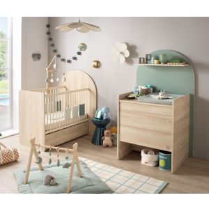 Pack chambre b&eacute;b&eacute; &eacute;volutif &iquest; lit b&eacute;b&eacute; 120x60 transformable en 90x190 + commode &agrave; langer &eacute;volutive en bureau - Neuf