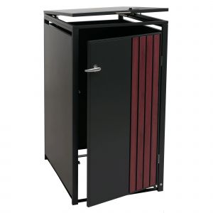 Abri Pour Poubelle Coffre Pour Poubelle Avec Couvercle 122 X 68 X 84 Cm En M&eacute;tal Anthracite Aspect Bois Fonc&eacute; 04_0009353 - Neuf