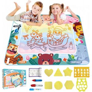 KALANKA-Tapis Dessin Eau Bebe, Tapis Aquadoodle Bebe Avec 3 Stylos à Eau, Tapis Magique Dessin Eau Jouet Enfant 1-5 Ans, Jeux Educatif Enfant Activite Enfant, Cadeau enfant 3 4 5 Ans, 98 * 78cm - Neuf