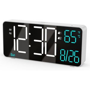 ERYI-Horloge Numérique Pour Chambre À Coucher - 6,7 Pouces. Auto - Gradation. Affiche La Date, Le Jour De La Semaine, Les Secondes Ou La Température Ambiante. Led - Horloges De Réveil Pour Le - Neuf