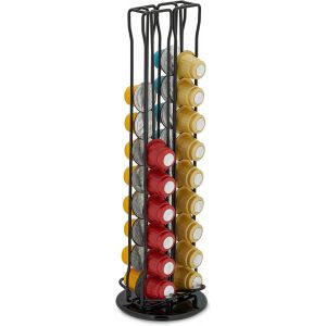 Support Pour Capsules,40 Dosettes,Rangement Pivotant En Métal,H X D : 37 X 11,5 Cm,Noir - Neuf