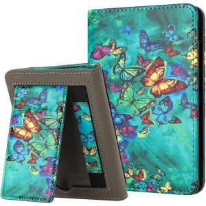 Guop-Pour 6"" Kindle Paperwhite 5/6/7ème Génération 2012,2013,2015,2016 (Modèle:Ey21/Dp75sdi),Housse En Cuir Pu,Intelligent Veille/Réveil Automatique Avec Dragonne&fente De Carte,Green Butterflies - Neuf