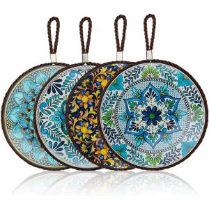 Jexnovashop-4 Pi&egrave;ces Dessous De Plat C&eacute;ramique Avec Base En Li&egrave;ge Et Cordon, Diam&egrave;tre 16 Cm Motif Vintage Dessous De Verre, Sous Verre R&eacute;sistants &Agrave; La Chaleur Adapt&eacute;es Aux Assiettes, Tasses Et Casser - Neuf