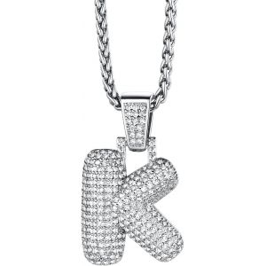 Trahoo-Collier Lettre K, Pendentif Initiale Prénom Lettre K,Bling Brillant Hip Hop Bijoux Alphabet Pendentif Bubble En Strass Avec Chaîne Réglable 55+5 Cm Pour Homme Femme - Neuf