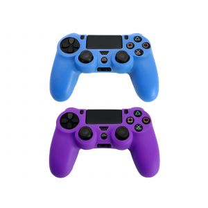 &Eacute;tui de protection en silicone pour manette PS4 - Violet et bleu (lot de 2) - Neuf