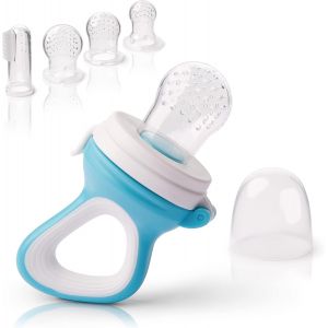 Kalanka-Sucettes Pour B&eacute;b&eacute;s Et Jeunes Enfants + 3 T&eacute;tines En Silicone De 3 Tailles Diff&eacute;rentes + 1 Brosse &Agrave; Dents Pour B&eacute;b&eacute;s | Anneau De Dentition, Sucette Pour Fruits, Etc. | Bleu/Blanc - Neuf