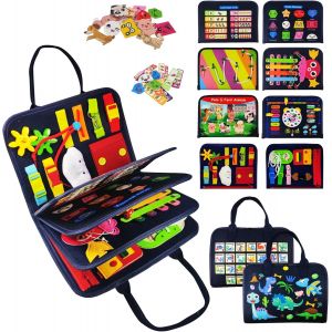 ERYI-Busy Board - Jouet Montessori Pour 1 2 3 4 Ans - Jouets Sensoriels - Cadeaux Pour Garçons Pour Apprendre La Motricité Fine - Activités Éducatives - Jouet De Voyage Pour Voiture Et Avion - Neuf