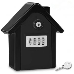 Boîte à clés de sécurité murale (noire), boîte à clés avec code numérique et clé d'urgence, grand format de sécurité, boîte à clés extérieure pour la maison, le bureau, l'usine, le garage - Neuf