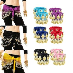 1 Paire De Bracelets De Danse Orientale Avec Pièces De Monnaie Poignet Cheville Poignets Pour Femmes Filles Danse Indienne Gypsy Mousseline De Soie Costume Accessoires - Neuf