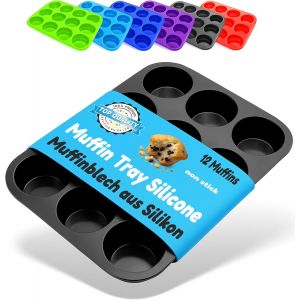 Moule &Agrave; Muffins Pour 12 Muffins En Silicone Anti-Adh&eacute;sif, Cupcakes, Brownies, G&acirc;teaux, Pudding Noir - Neuf