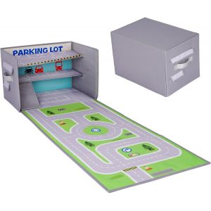 Kajgl-Boîte De Rangement Garage Voiture Enfant-Boîte De Rangement Pour Voiture Jouet Boîte De Voiture Jouet Pour Garçon Avec Tapis De Rugby De Voiture (Voiture Non Incluse) - Neuf