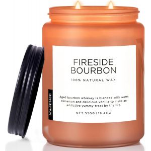 Bougie parfum&eacute;e Bourbon au coin du feu Bougie &agrave; deux m&egrave;ches de 550 g Br&ucirc;lage de 110 heures Cire de soja naturelle et organique D&eacute;coration pour chambre - Neuf