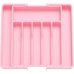 Sjzg-Range Couverts, Plateau D'ustensiles Extensible Pour Tiroir, Organisateur De Tiroir R&eacute;glable Pour La Cuisine, Rangement Compact En Plastique Pour Cuill&egrave;res, Fourchettes, Rose - Neuf