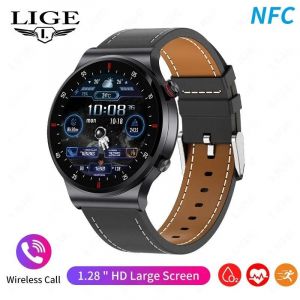 Lige-Montre Connectée De Sport Ecg + Ppg Pour Homme, Avec Appels Bluetooth, Écran Amoled Full Touch, Ndavid, Étanche, Pour Android Et Ios, 2023.Leather Black.Nfc - Neuf
