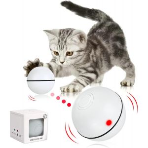 Jouet interactif blanc pour chat avec détection d'obstacles et minuterie LED rechargeable par USB - parfait pour les chats et les chiots - Neuf