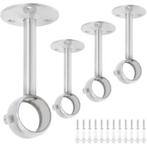 Supports Pour Tringles À Rideaux,4 Pièces Acier Inoxydable Robuste Support De Tringle À Rideau Pour Plafond Pour Tringles À Rideaux De 25 Mm,Argent (4,25mm) - Neuf
