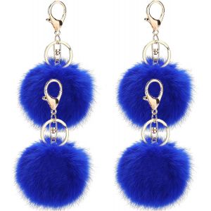 KAL-Lot De 4 Porte-Clés Pompon En Fausse Fourrure Pendantif Pour Sac À Main Voiture Bagage Porte-Clé Saint-Valentin Anniversaire - Neuf