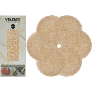 Tianyi-Lot De 6 Sets Table Dessous Tapis, Tapis Tissé Résistant À La Chaleurtapis De Salle À Manger En Dentellelavable Antidérapant Rond Table Pad Euro Tissé À La Main (Khaki, 38cm) - Neuf