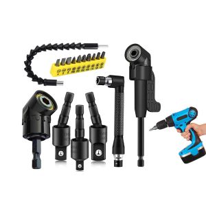 Ensemble de 17 rallonges pour forets avec tige flexible et adaptateurs &agrave; angle droit - Neuf