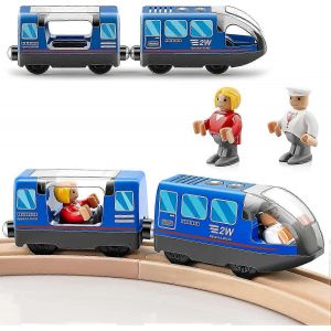 Train de locomotive alimenté par batterie - Ensemble de train compatible avec les trains Thomas, Brio, Chuggington et les rails en bois (non inclus) - Bleu - Neuf