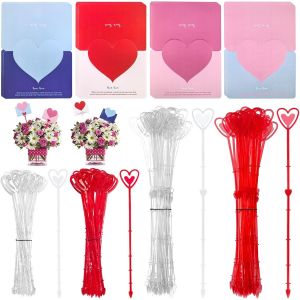 160 PCS 9 pouces 13,4 pouces en plastique transparent et rouge coeur bouquet pince avec divers kits de cartes de voeux bouquet arrangement fleur carte pince mariage anniversaire fête événement - Neuf