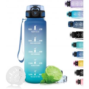 Eryi-Gourde, 1.5l Gourde Sport, Sans Bpa, Bouteille D'eau, Gourde Graduée Pour 1 Journee, Filtre Et Marqueur De Temps, Gourde Motivation Pour La Randonnée, L'école - Noir Rouge - Neuf