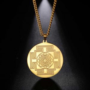 Sri Yantra Mandala Pendentif Collier Inde Chakra Méditation Bijoux Spirituels En Acier Inoxydable Talisman Magique Sacré - Neuf