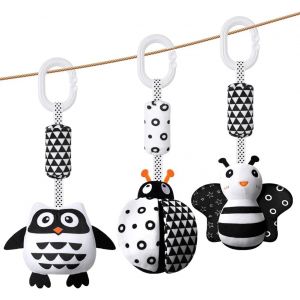 Jouets Pour Poussette, 3 Hochets Suspendus, Jouet Pour Berceau, Avec Clochette, Jouets Éducatifs Sensoriels À Contraste Élevé, Jouets Pour Siège Auto Pour Nouveau-Né - Neuf