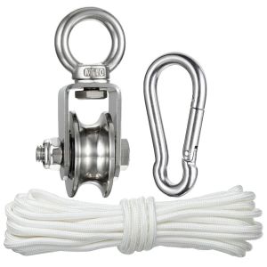 Poulie avec 2 roulements à billes, poulie en acier inoxydable 304 avec corde en nylon de 10 m/8 mm, capacité de charge 500 kg - Neuf