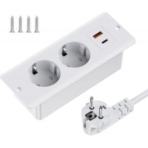 Recessed Power Outlet With 1 Usb A And 1 Type-C 2 Socket Table Power Socket Multi Socket Double Recessed Table Socket With 2M Cable For Table Furniture White - Neuf