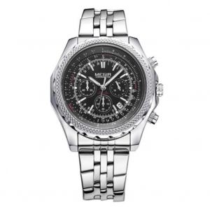 Megir Sport De Plein Air Hommes Montre De Chronom&eacute;trage &Eacute;tanche &Agrave; Quartz (Ceinture En Acier,Bo&icirc;tier En Acier,Cadran Noir) - Neuf