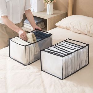 Lot de 2 organiseurs de placard pour jeans, boîte de rangement améliorée pour jeans avec compartiments pliables, pantalons, pulls, t-shirts, vêtements en denim (noir, 7 compartiments) - Neuf