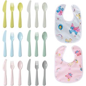 6 Ensembles De Couverts Color&eacute;s Et 2 Morceaux De Bavoirs,Couverts Pour Enfants Mignons,Serviette De Salive Imperm&eacute;able,. - Neuf