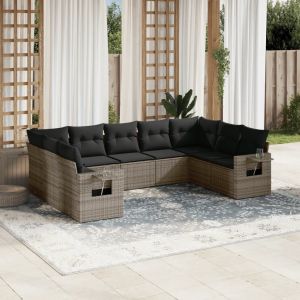 Prolenta Premium - Salon De Jardin 9 Pcs Avec Coussins Gris R&eacute;sine Tress&eacute;e - Neuf