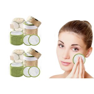 40 Disques D&eacute;maquillants R&eacute;utilisables Avec Pochettes En Filet Et Bo&icirc;tes De Rangement - Verts - Neuf