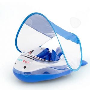 C Anneau De Natation Pour Enfants 8 &Agrave; 24 Mois Bou&eacute;e De Natation Flotteur De Requin Avec Parasol Amovible Protection Solaire Upf 50+ - Neuf