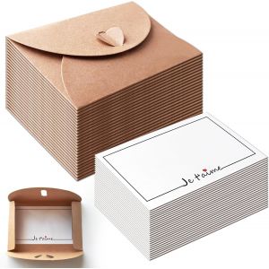 MEVRONISSHOP-25 Pi&egrave;ces Mini Enveloppe Kraft avec 25 Cartes Vierges, 10.6&times;7.6cm Enveloppes en Papier Kraft avec Cartes en Papier Vierges pour No&euml;l Thanksgiving Invitation au Mariage Cartes V?ux F&ecirc;te ( - Neuf