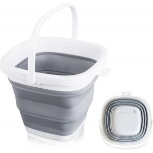 Seau pliable en silicone, seau pliable en plastique de 20 L, seau de nettoyage, seau carré pliable pour la maison, la pêche, le camping, la randonnée et le jardinage, gris - Neuf